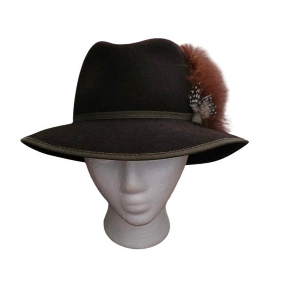 Vintage Betmar Felt Fedora Hat Womens Brown Feather Accent Wool Neiman Marcus - Picture 2 of 9